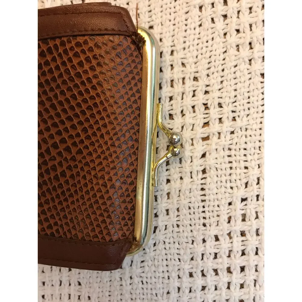 Vintage Avon Star Brand Clamshell Fold Out Dark Brown Cognac Coin Wallet